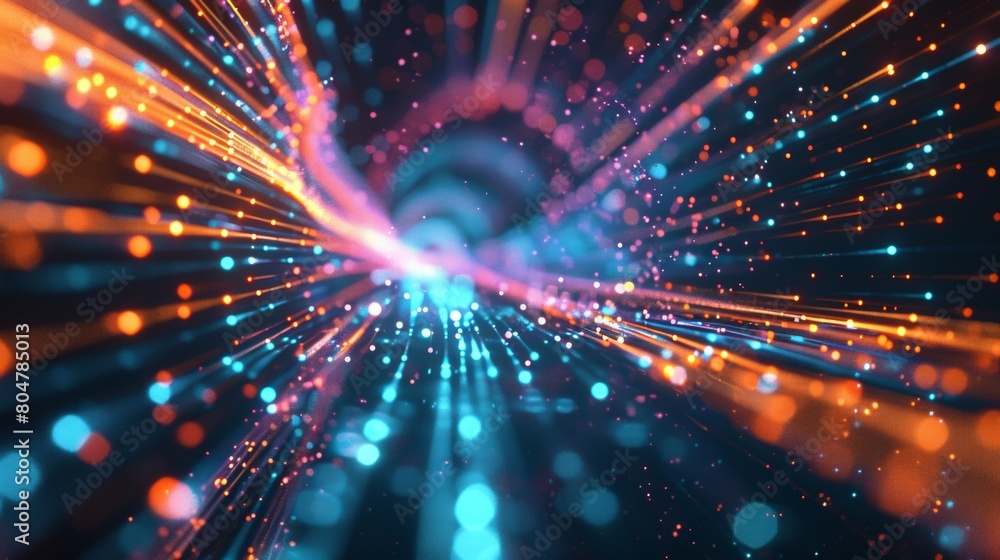 Aufkleber abstract background with colorful light lines and digital technology elements, data flow concept, gl