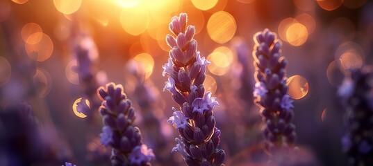 Picturesque sunset scene over a stunning field of vibrant french lavender flowers