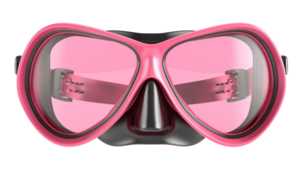 Pink scuba diving googles isolated png file on white background, transparent