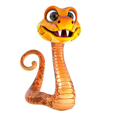 Fototapeta premium 3D snake standing on its tail. Poisonous reptile with large eyes. Positive character in children style. Wild nature, looking cute, adorable and joyful on isolated on transparent background