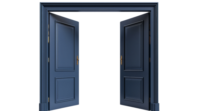 Open home door elements for open and close isolated on white png background, interior design concept