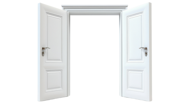 Open home door elements for open and close isolated on white png background, interior design concept