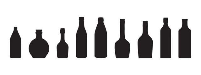 silhouette wine bottles set vector