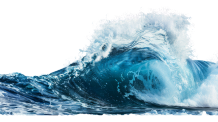 Ocean blue wave isolated on white background. PNG photo for your design, transparent
