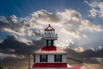 The New Canal Lighthouse with blue sky and clouds in New Orleans Louisiana USA