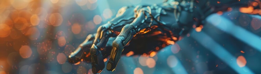 A close up cyber concept of a digital sculptor using haptic gloves to craft virtual sculptures showcases the fusion of art and technology