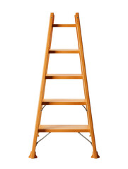 The ladder is made of wood. It has four rungs. It is brown in color.