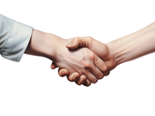 Two hands of different people of different skin tones firmly shaking.