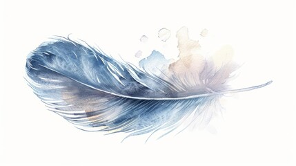 A watercolor painting of a clean, minimalistic feather drifting gently in a soft breeze, Clipart isolated on white background