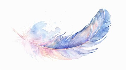 A watercolor painting of a clean, minimalistic feather drifting gently in a soft breeze, Clipart isolated on white background