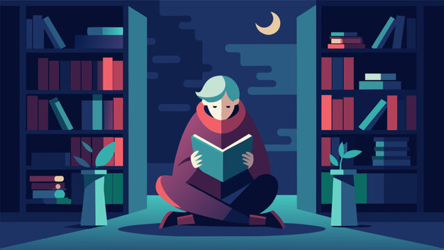A quiet contemplative reader sitting in a secluded corner of the local library immersed in the words of a philosophical book..