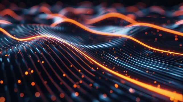 Create an abstract background of flowing energy. The colors should be blue and orange. The image should be 1920x1080 resolution and in .jpg format.