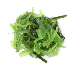 Tasty seaweed salad isolated on white, top view