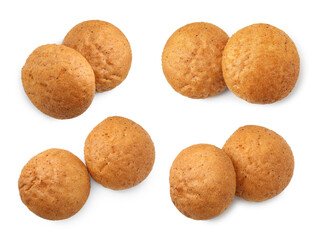 Fresh burger buns isolated on white, top view