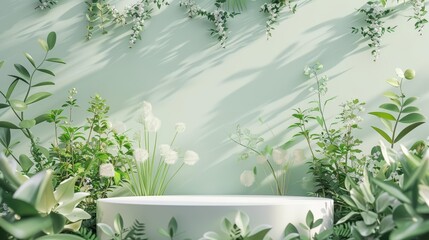 The stage podium of botanical art exhibitions beautifully showcases delicate plant illustrations on a luxury premium beauty pedestal