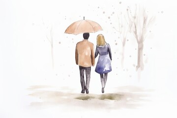 sketch of a couple walking in the rain