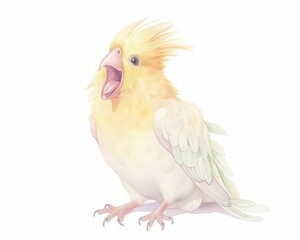cheerful cockatiel singing to a mirror