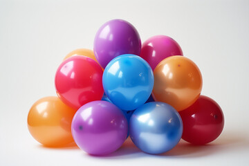 Heap of colorful balloons on white background.