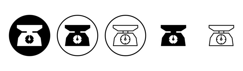 Scales icon set. Weight scale icon. Law scale icon. Justice
