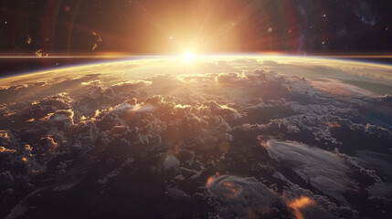 Sunrise graces Earth s horizon a cosmic ballet of light and shadow