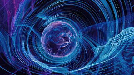 An information sphere with data and information drawn as a globe, adorned with ripples and fluctuations, Ai Generated.