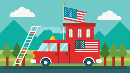 In a small rural town the local fire department proudly displays the flag on a firetruck ladder symbolizing the bravery and sacrifice of all those who. Vector illustration
