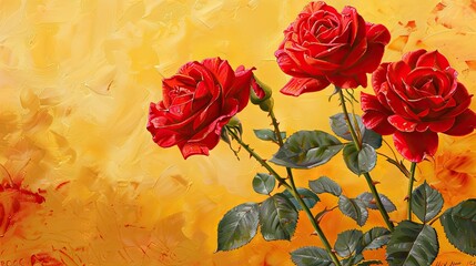 Vibrant roses bloom elegantly against a vibrant yellow backdrop for Valentine s Day or Women s Day celebration