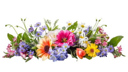 Flower arrangement or bouquet colorful spring flowers isolated on white background. transparent