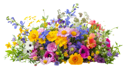 Flower arrangement or bouquet colorful spring flowers isolated on white background. transparent
