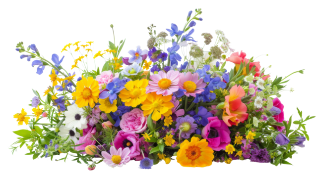 Flower arrangement or bouquet colorful spring flowers isolated on white background. transparent