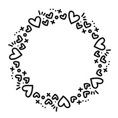 ハートのデコレーション円形フレーム、手書きのハートフレーム	