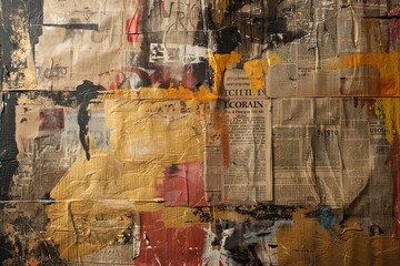 Fototapeta premium Weathered Material Masterpiece Golden Palette Newspaper Painting