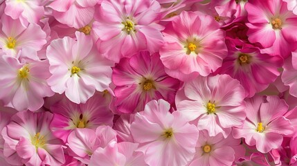The Pink Flowers card backdrop showcases a stunning close up of the Primula Belarina flower along with a vibrant display of the Double Primrose bloom variety Spring Flirt in mesmerizing det