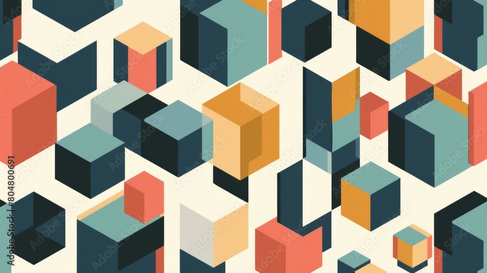 Poster abstract artwork: kaleidoscope of cubes and squares in vibrant hues. visual delight and imaginative 