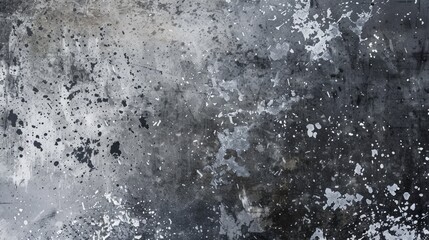 Dynamic interplay of black and white splatters on a textured white and gray backdrop. Bold and...
