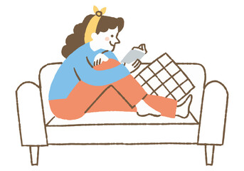 Woman sitting on sofa reading_Color