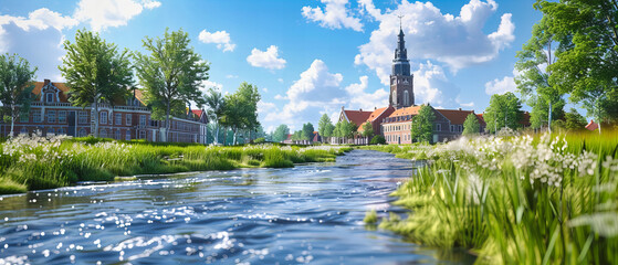 Historic European Town by the River, Traditional Architecture and Famous Landmarks in View