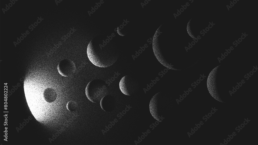Poster balls levitate and fly towards the glowing hole, tunnel or wormhole. exit from darknes, light at end