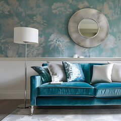 Modern Home Interiors with Trendy Teal Colour Palette and Contemporary Design Elements