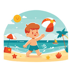 Obraz na płótnie Canvas Kid Playing Ball on the Beach