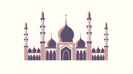 An artistic illustration of a mosque with elegant minarets and domes