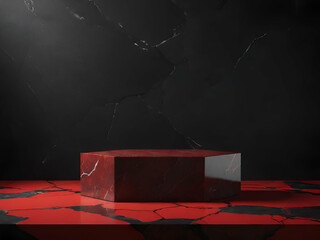 Red Marble Empty Space with  Dark Black Limestone Background for Products luxurious background