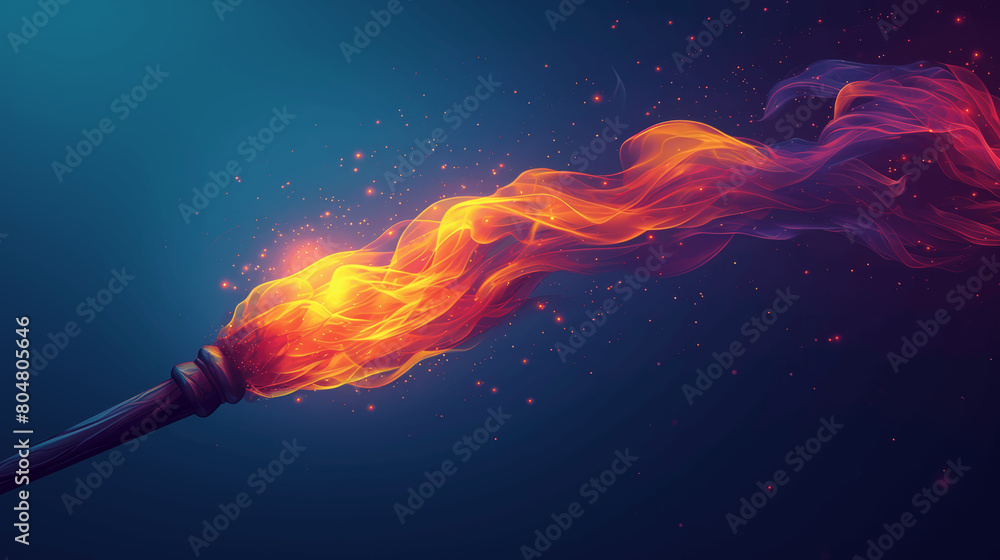 Poster colorful torch flame illustration in vector style for game art design with blue background
