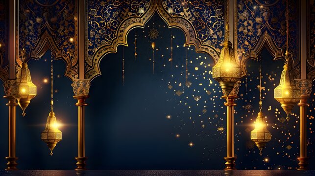 Islamic background - Majestic Arabian nights with ornate lanterns and mystical glows