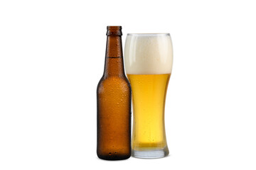 unlabeled beer bottle and beer glass, weizen glass.