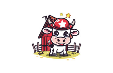 Cow and House vector illustration flat design logo