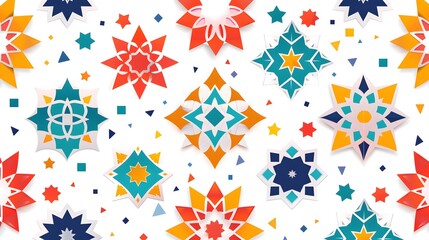 Islamic pattern - Colorful geometric star patterns on a white background