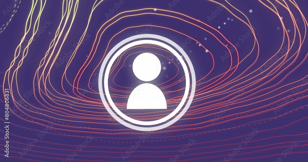 Poster image of digital interface with person icon and red map lines on blue background