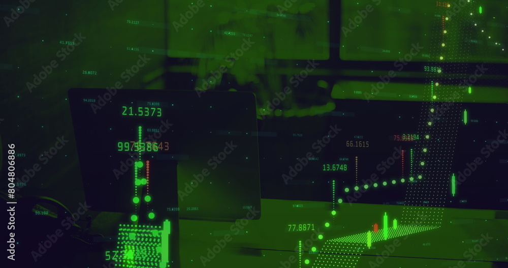 Aufkleber digital composite image of financial data processing against empty office