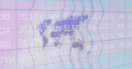 Image of digital interface with financial data processing over world map